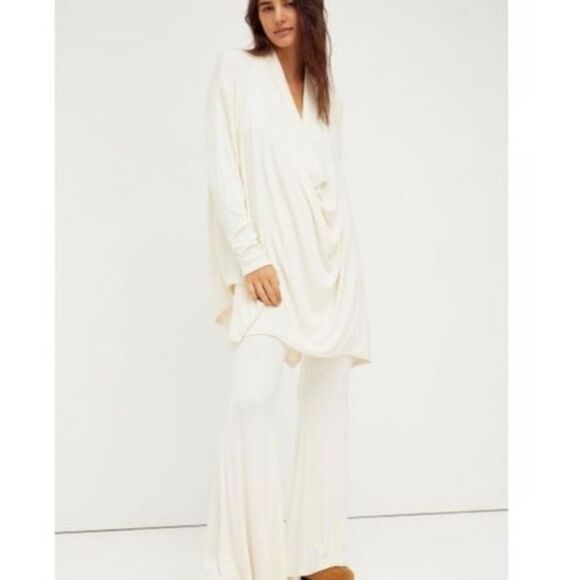 Free People Romy Ribbed Bell Bottom Draped Sweater Set Ivory XS - Picture 1 of 13